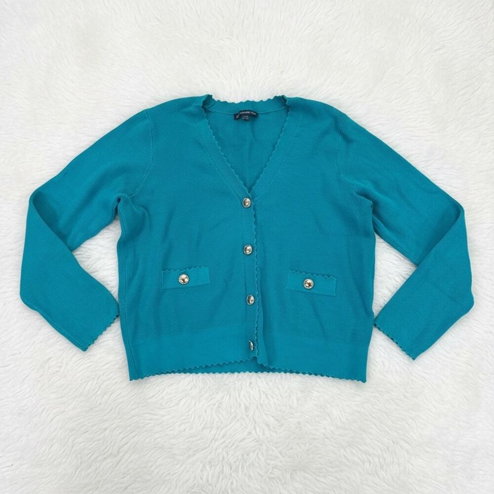 Adrianna Papell Women's Green Scalloped V-Neck Cardigan - Size M
 b85